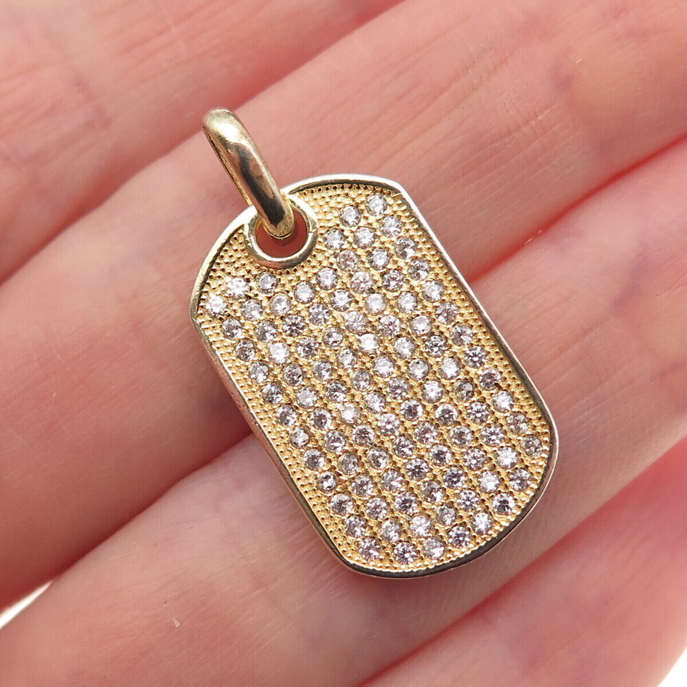 925 Sterling Silver Gold Plated Round-Cut C Z Tag Charm Pendant